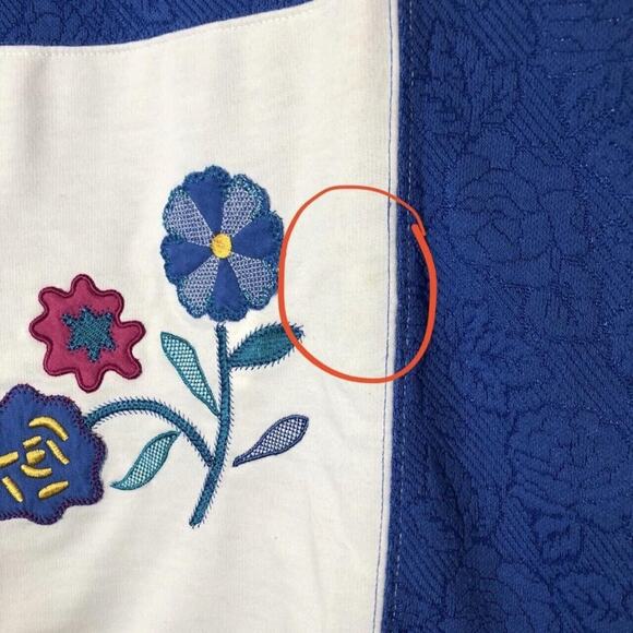 Vintage Blast Sz Petite Medium Blue White Flower Embroidered Sweater Blouse Top - Picture 3 of 8